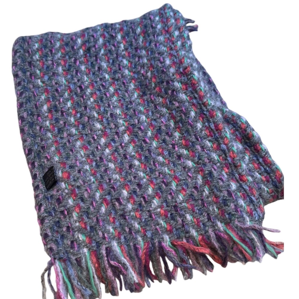John Branigan Weavers Wool Scarf Made‎ in Ireland Multi Color Pink Grey Fringed